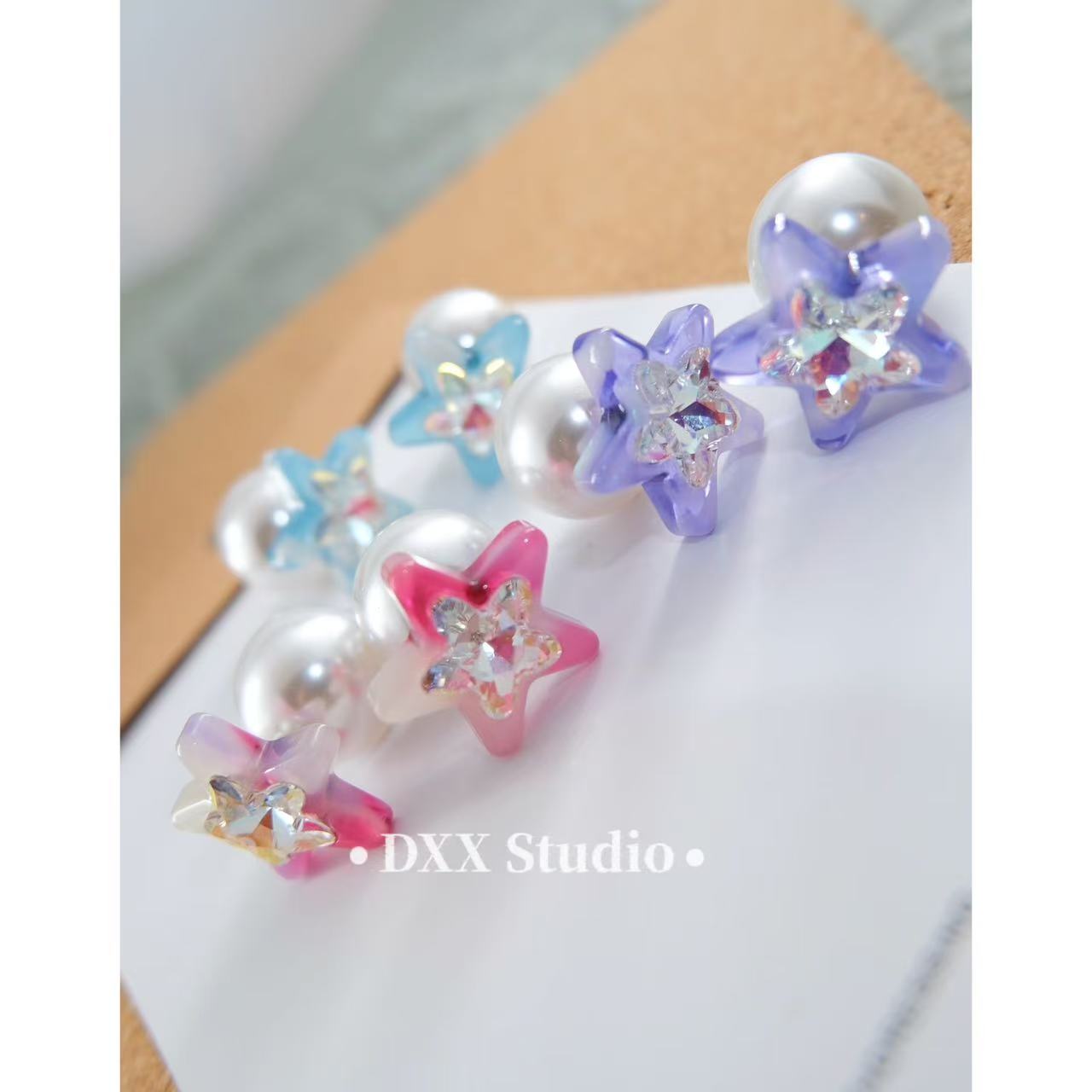 铜合金亚克力耳饰 小众设计彩色超仙糖果色小众1套3对耳饰45198