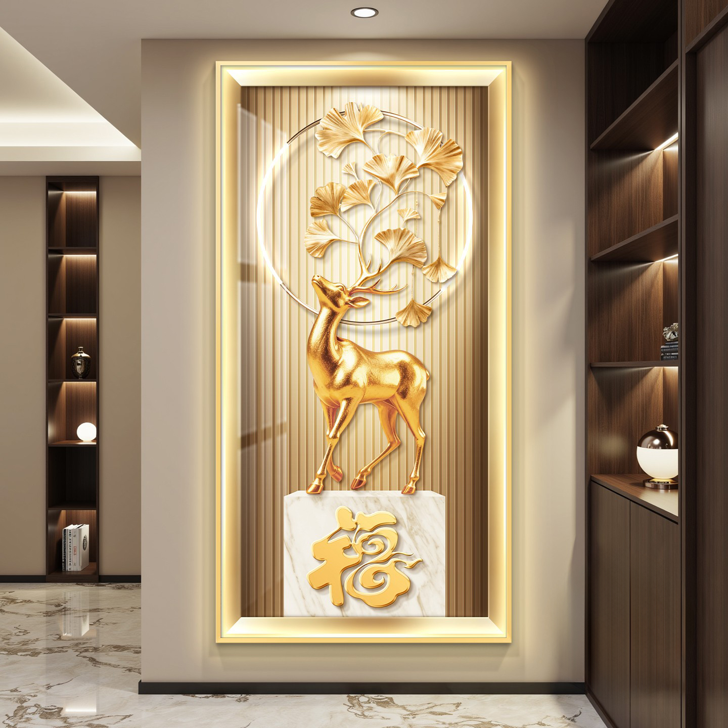 福禄轻奢led带灯入户玄关装饰画走廊过道挂画壁画简约现代高级感