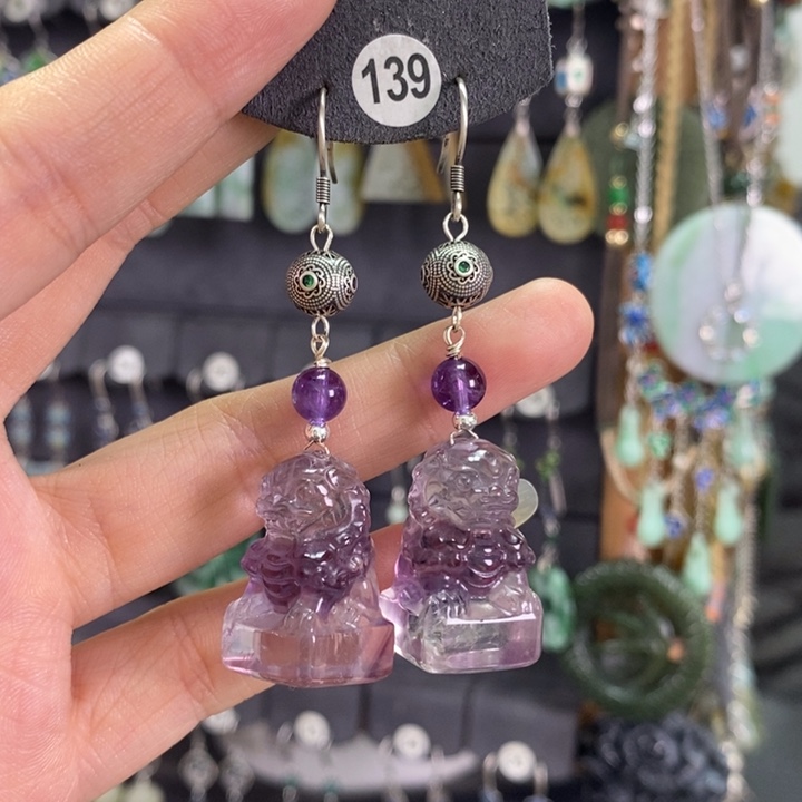 紫晶耳饰银S925镶嵌灿*X66