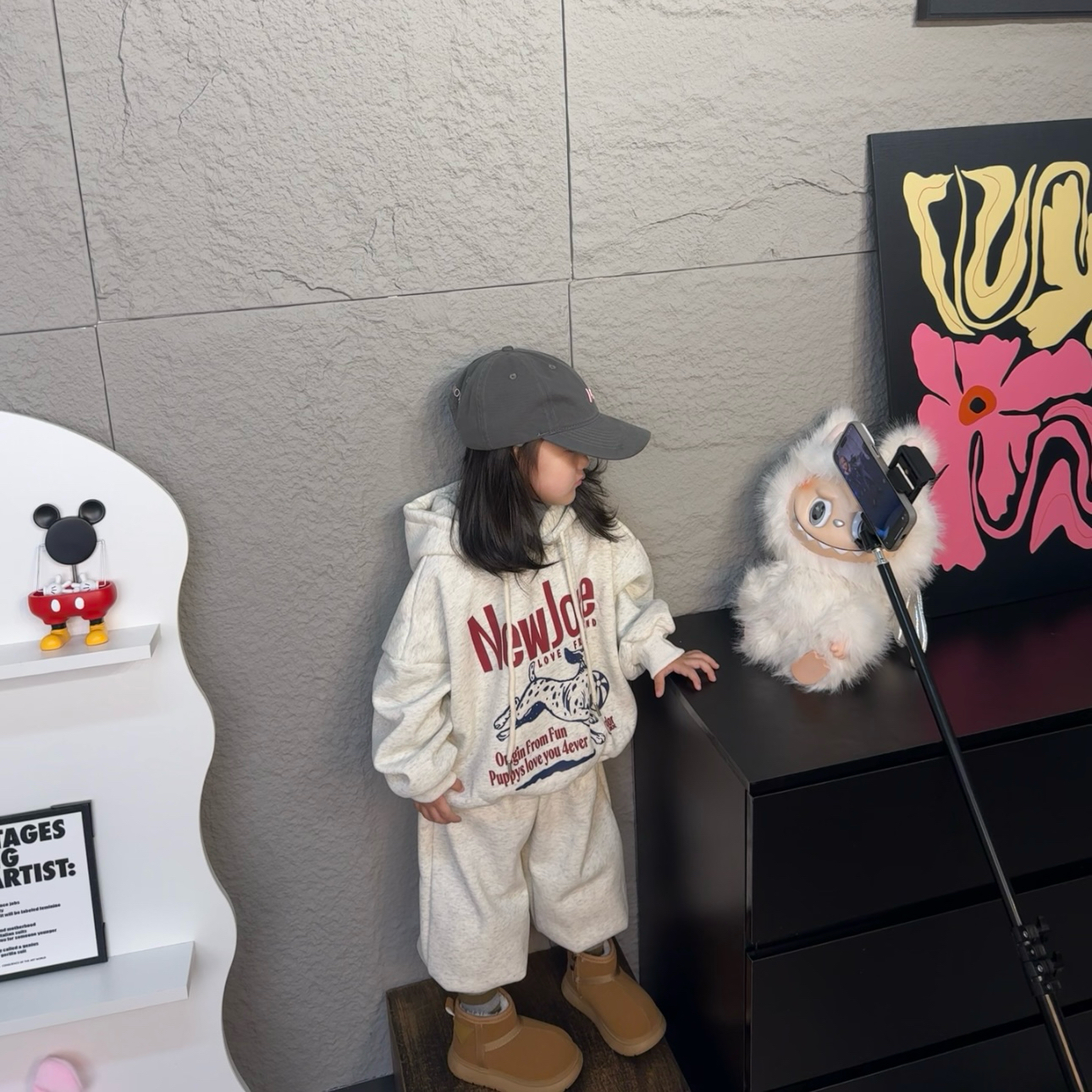 米兜家.儿童秋冬韩版卡通字母加绒连帽卫衣套装1092