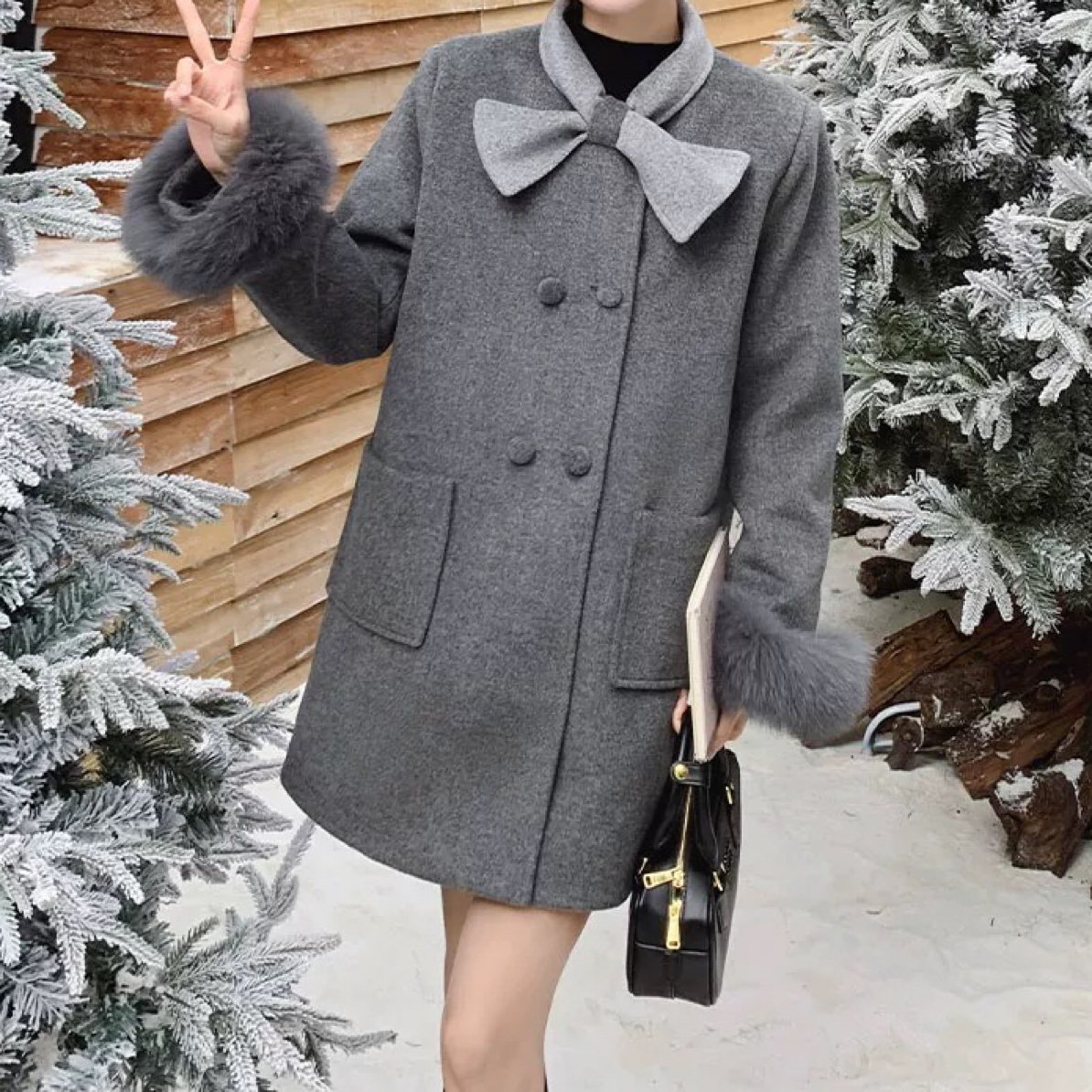 灰色毛呢夹棉外套2025新款小香风外套时尚潮流宽松洋气