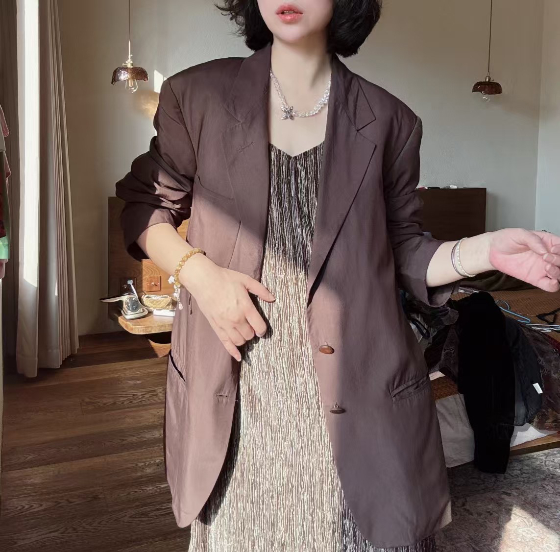 95新 Givenchy/纪梵希 送中检/纪梵希巧克力色西服