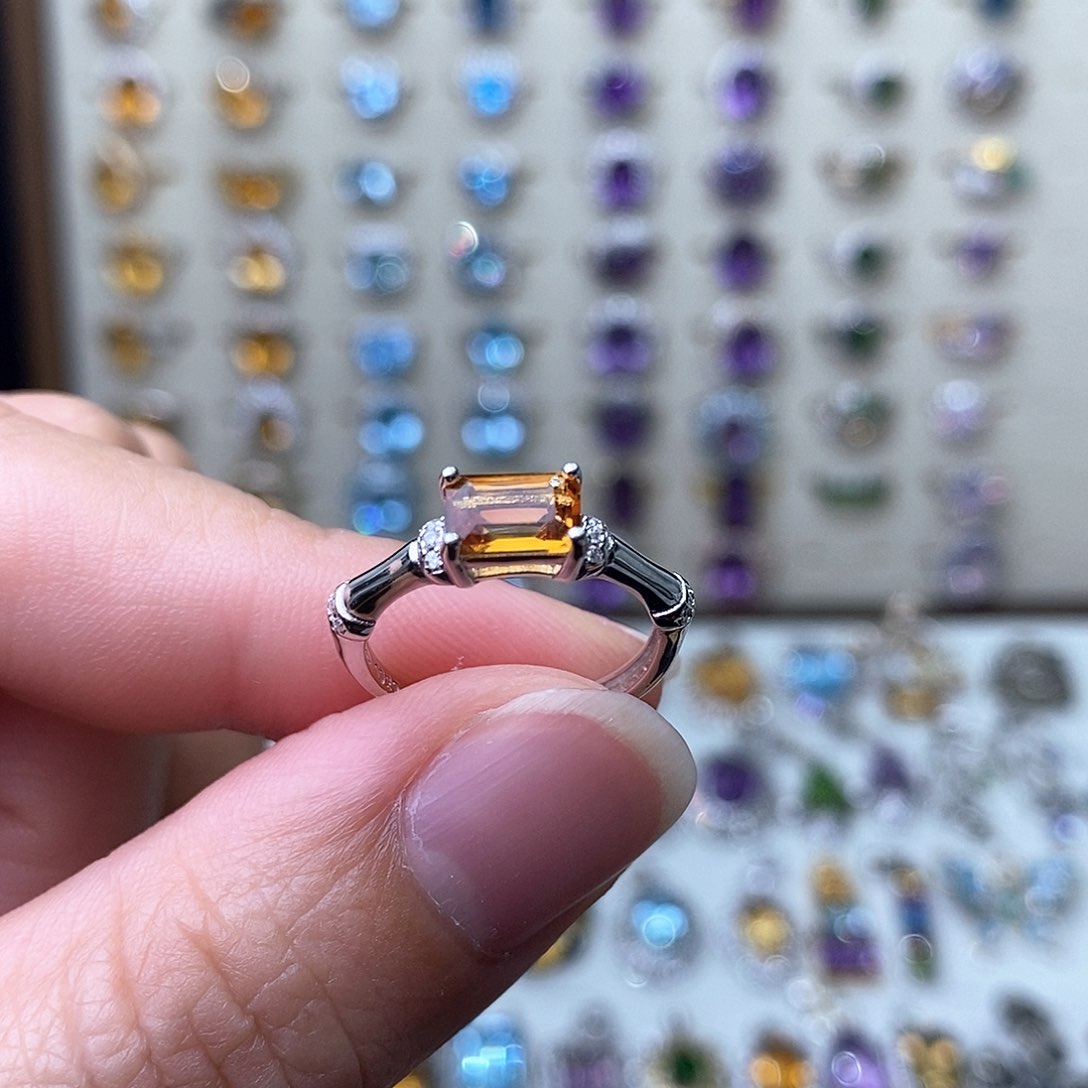 黄晶戒指银S925镶嵌需要证书备注