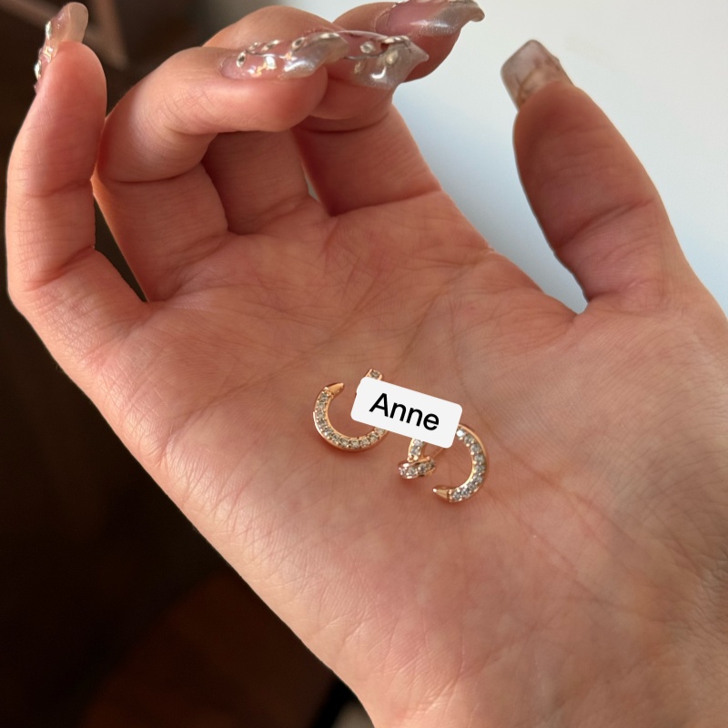 铜合金耳饰 【R386】个性弯钩钉子镶锆高级感耳钉