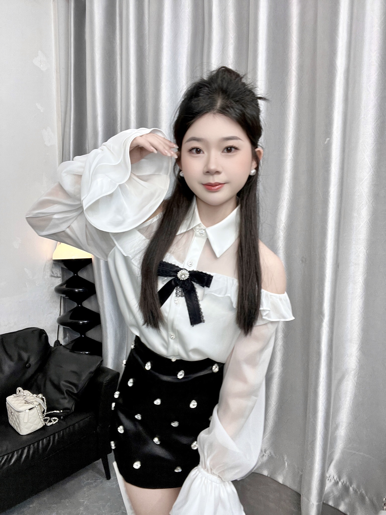 【虎妹推荐】小个子早秋千金漏肩衬衫上衣