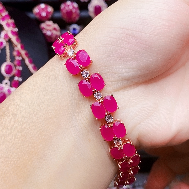 银S925镶嵌红宝石手链