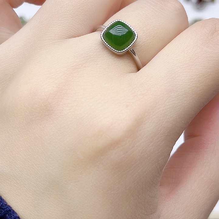 和田玉戒指银S925镶嵌925银