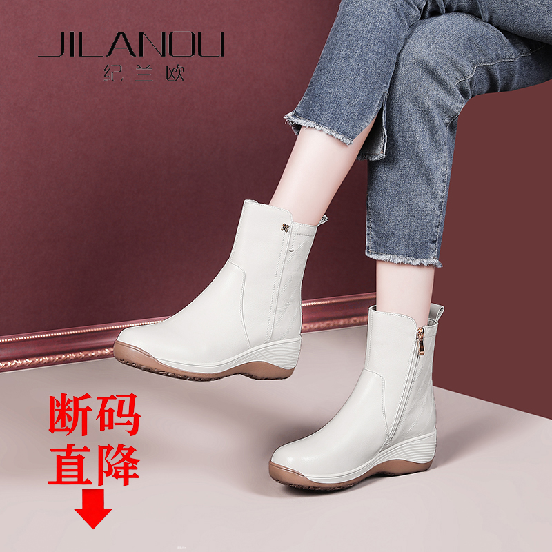 纪兰欧 秋冬新款保暖靴子手工女鞋舒适妈妈鞋