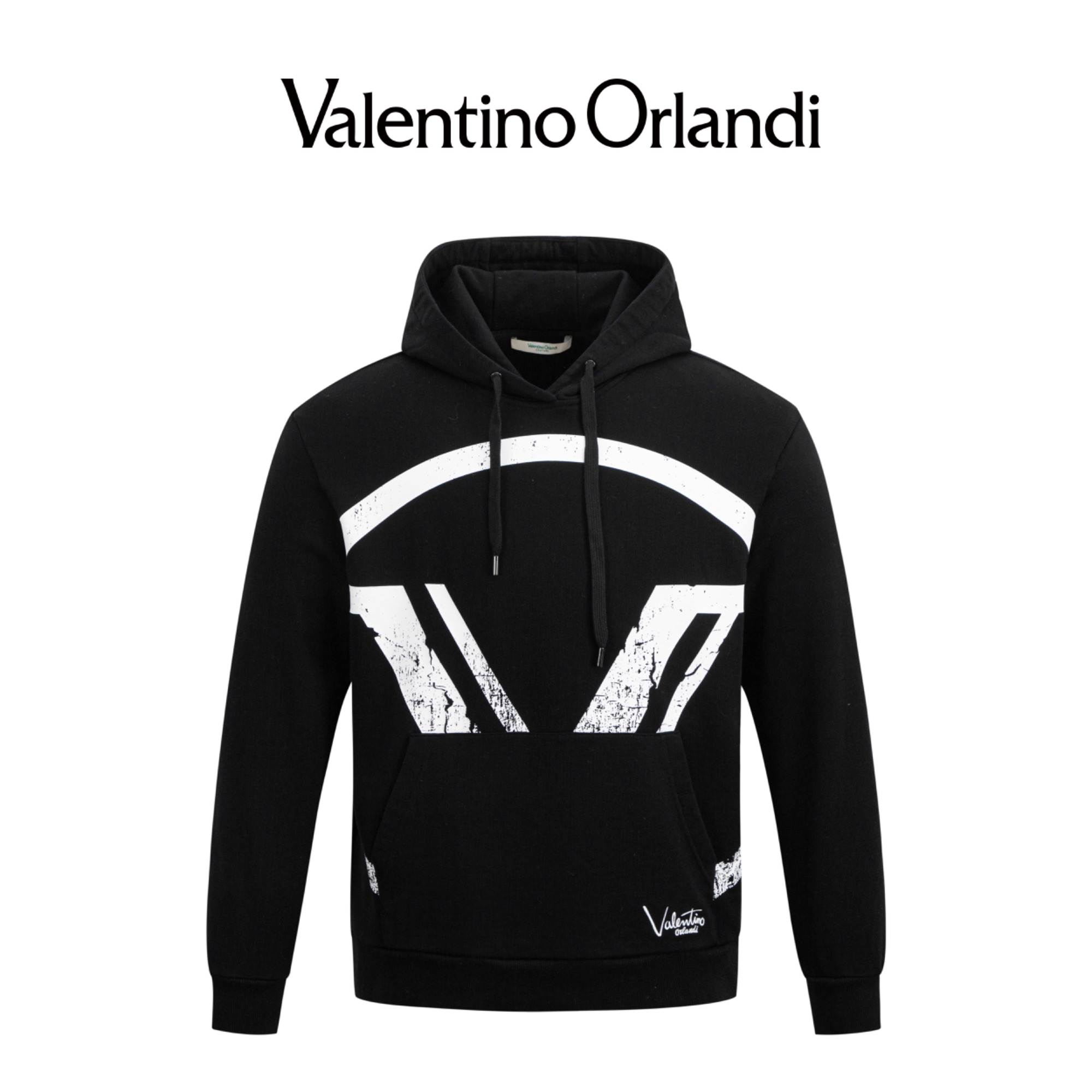 Valentino orlandi男士春秋B版时尚百搭印花logo连帽长袖卫衣