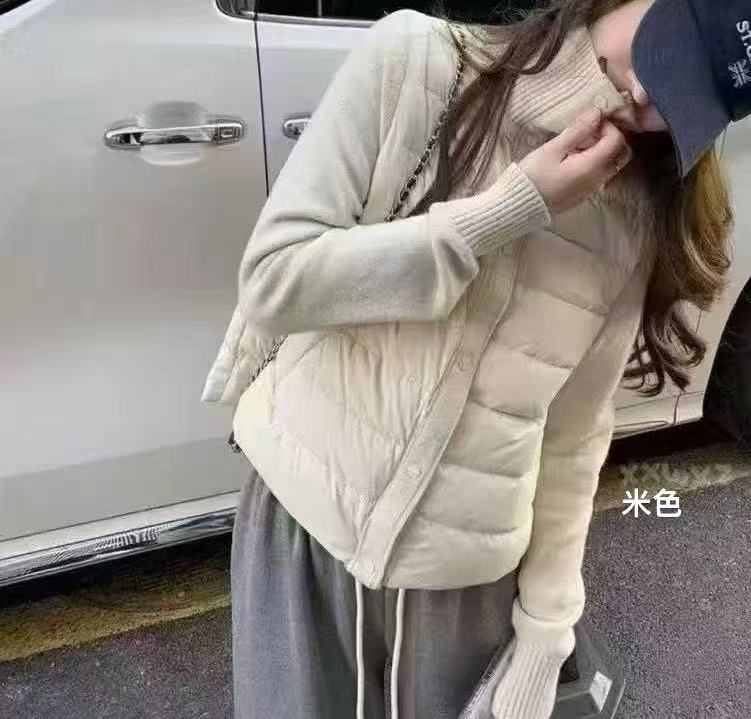 2070号8538#韩系拼接针织袖双口袋立领填充休闲外套