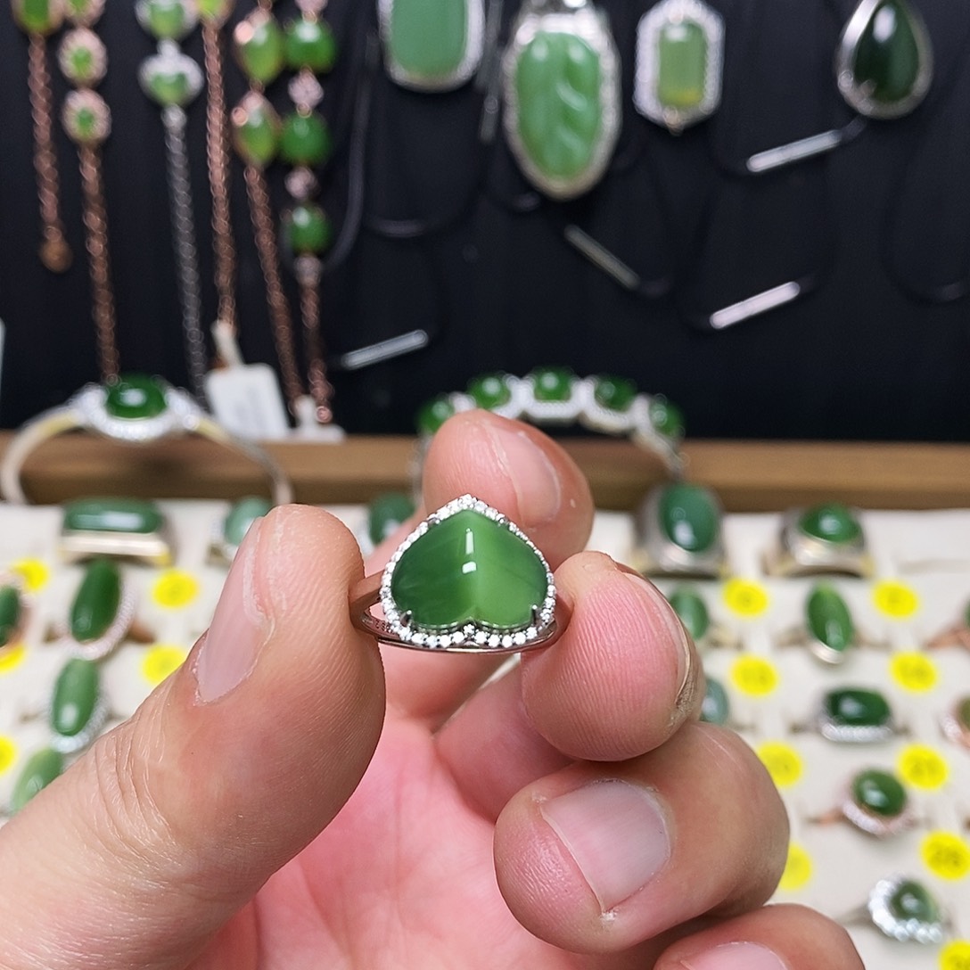 和田玉（碧玉）银S925镶嵌戒指