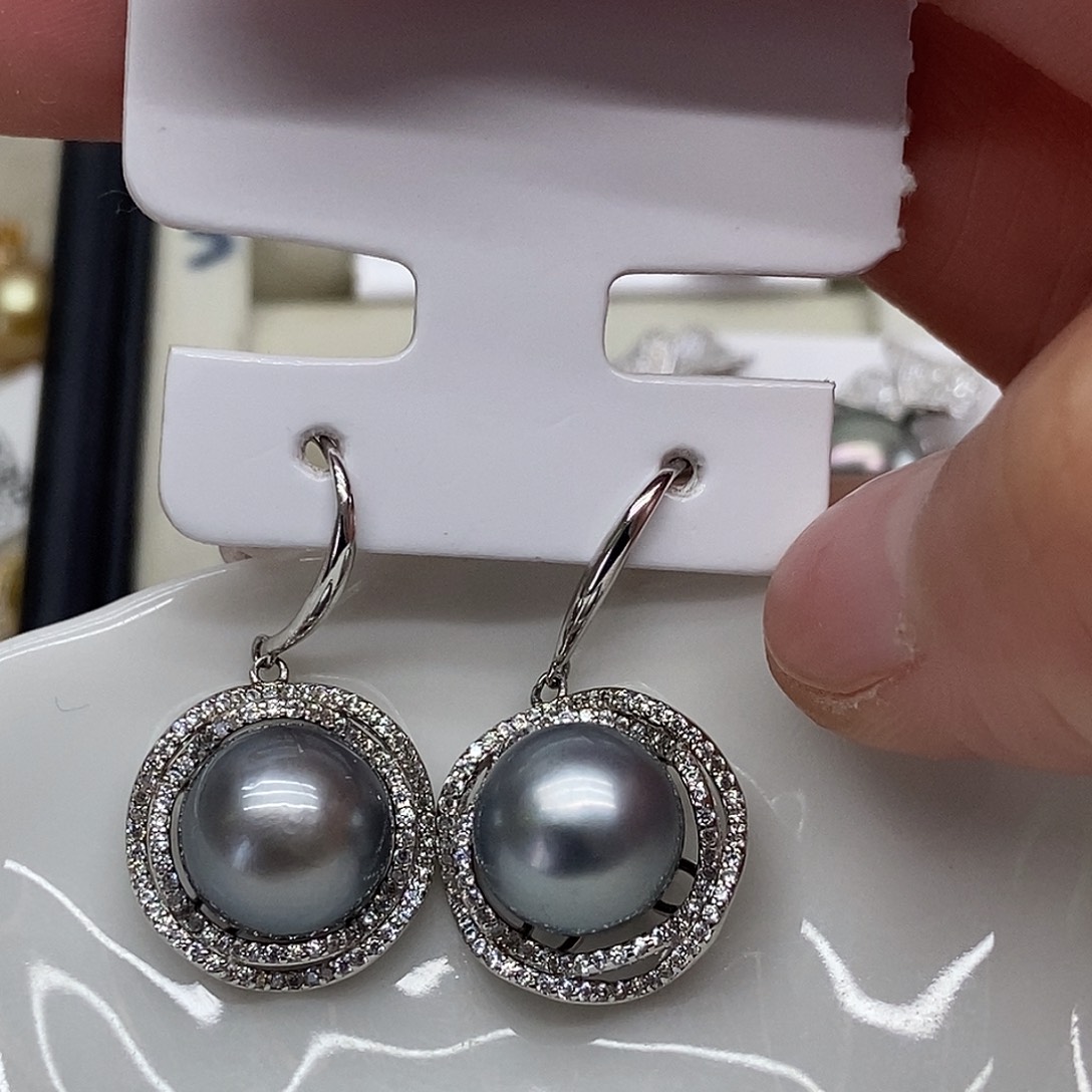 银S925镶嵌耳饰海水珍珠