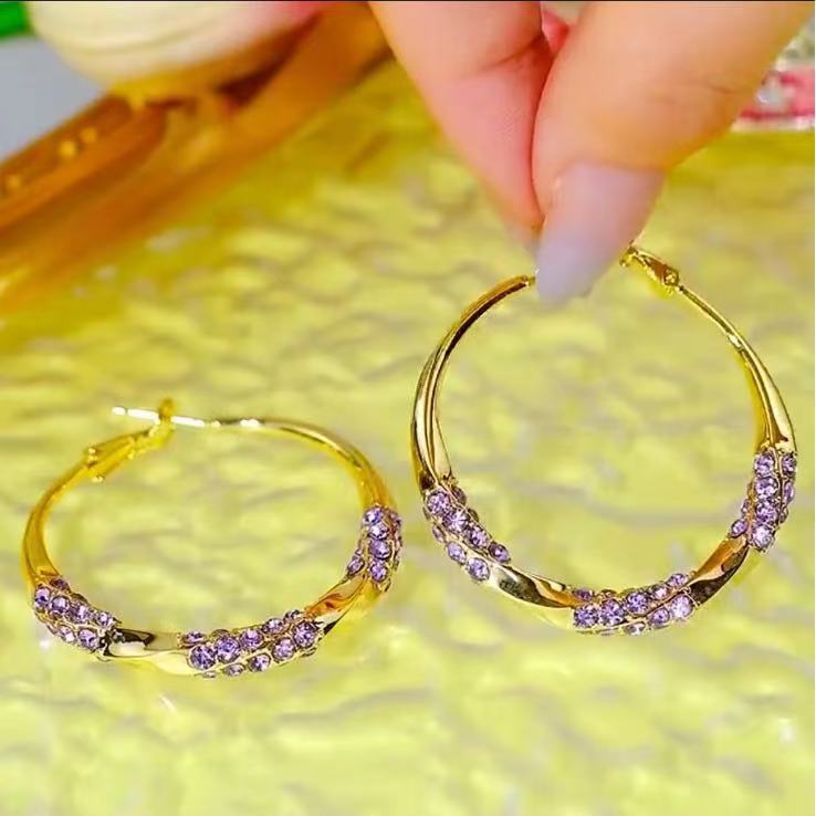 合金玻璃耳饰 商务/OL瑞丽紫色原创设计女金色耳环爱心/水滴/铃铛