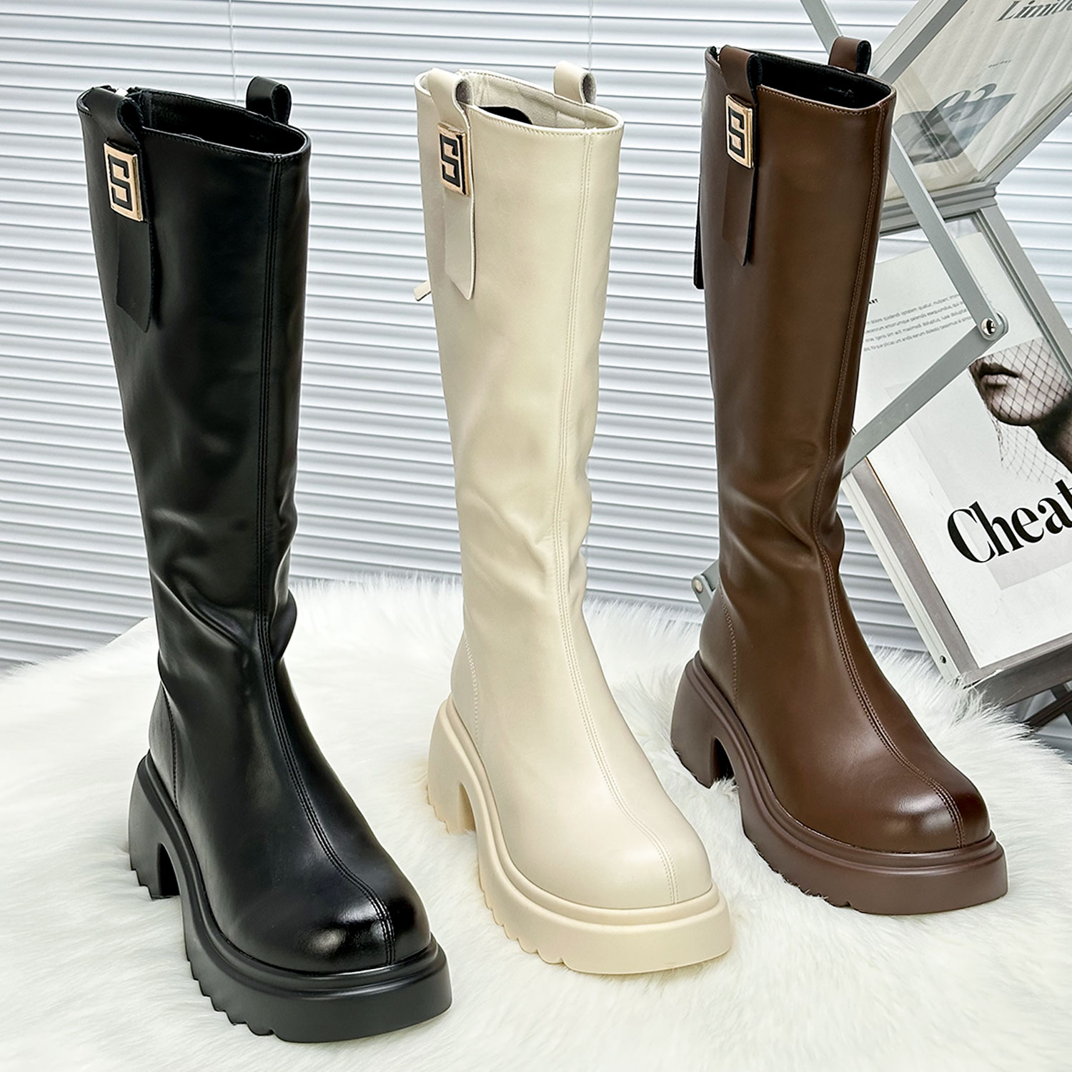 2025年秋冬长筒靴女厚底增高长靴子英伦风高筒骑士靴女后拉链8810