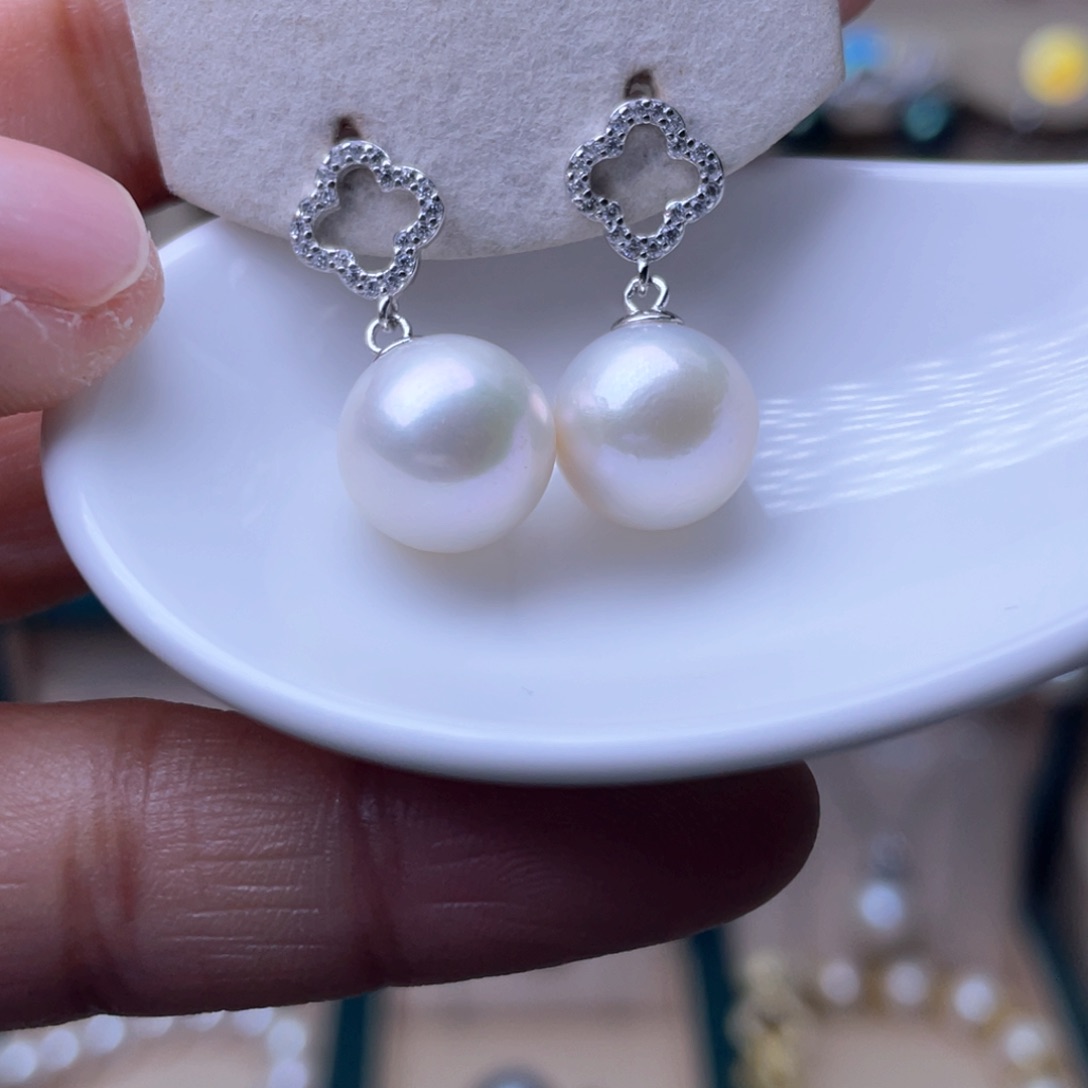 淡水珍珠耳环银S925镶嵌