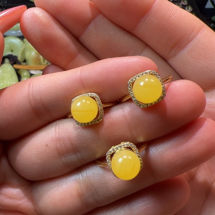 琥珀耳饰银S925镶嵌拍一发一多样性发