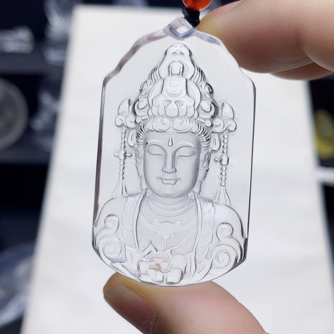 未镶嵌颈饰水晶天然白水晶精雕观音吊坠