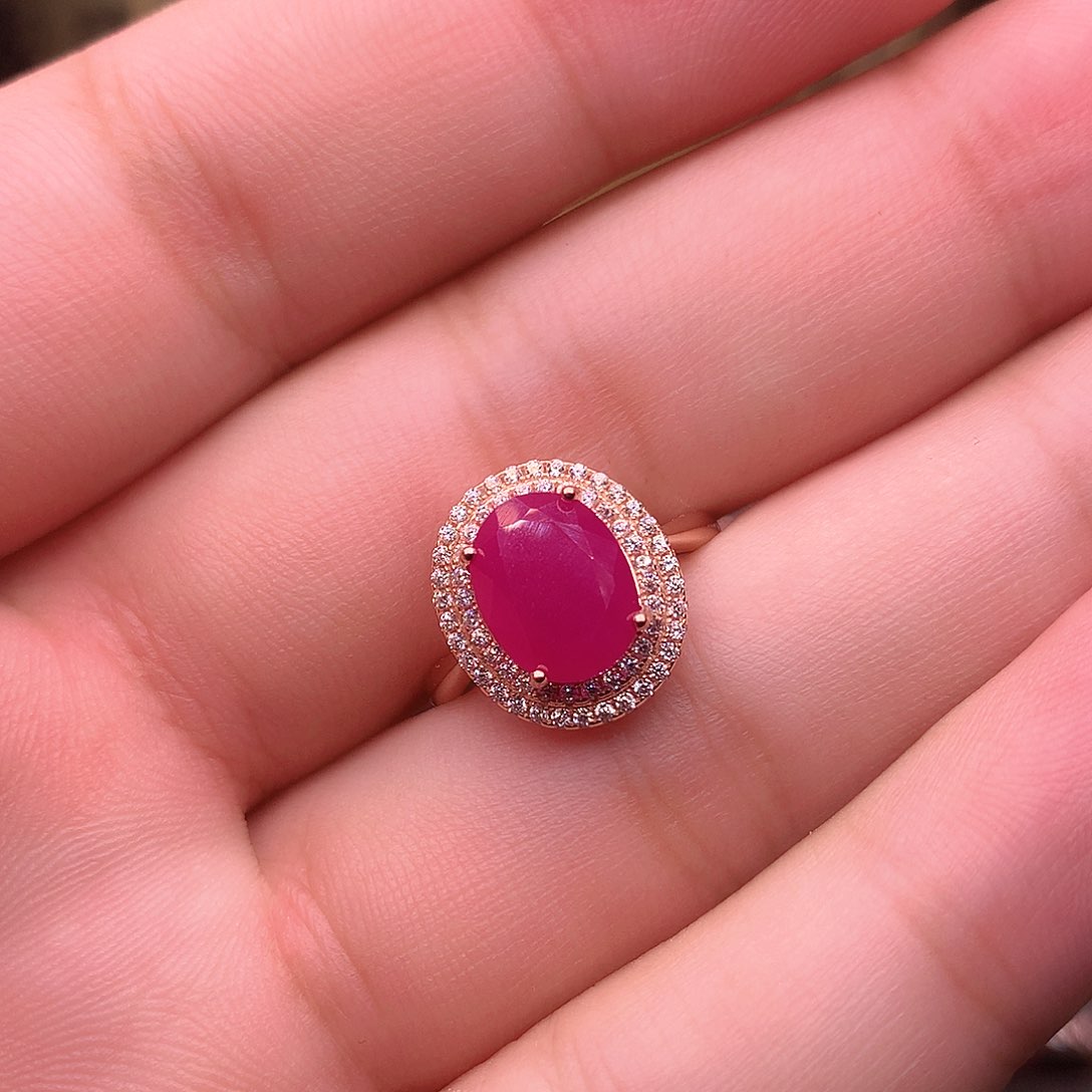 红宝石戒指银S925镶嵌