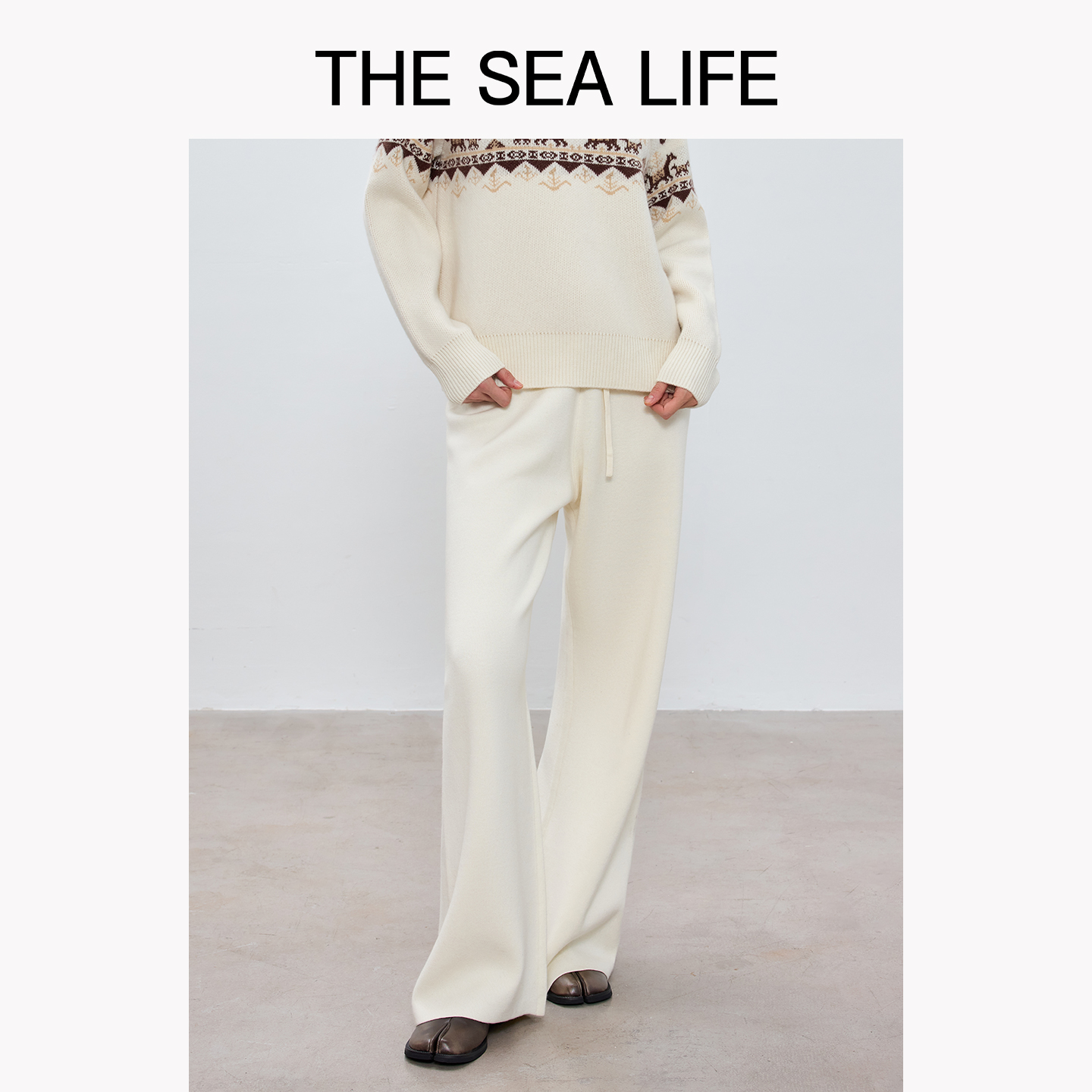 THESEALIFE欧海一生高腰垂感针织裤女25冬新款棉系直筒长裤220153