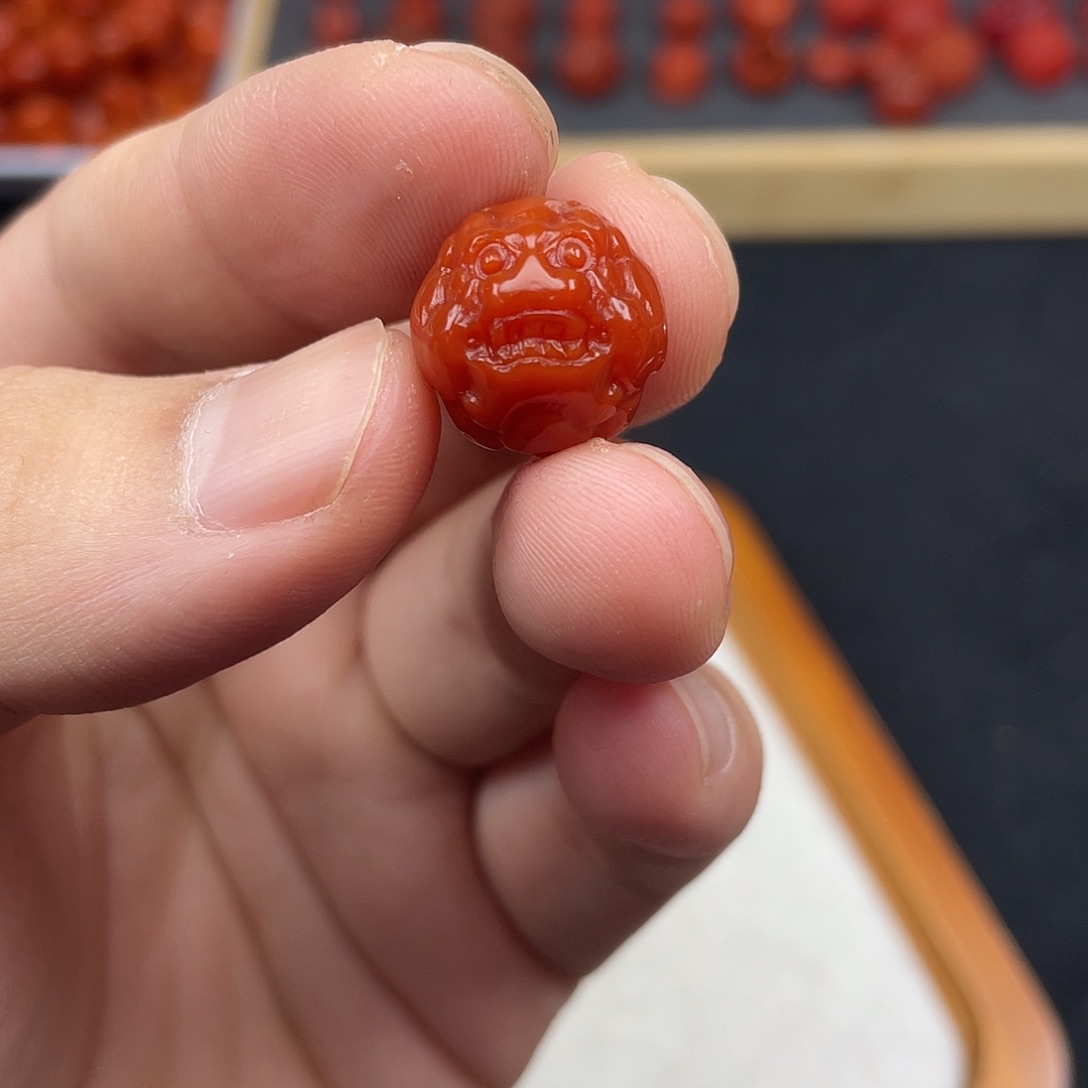 南红玛瑙15号瓦西火焰红卡15貔貅珠未镶嵌