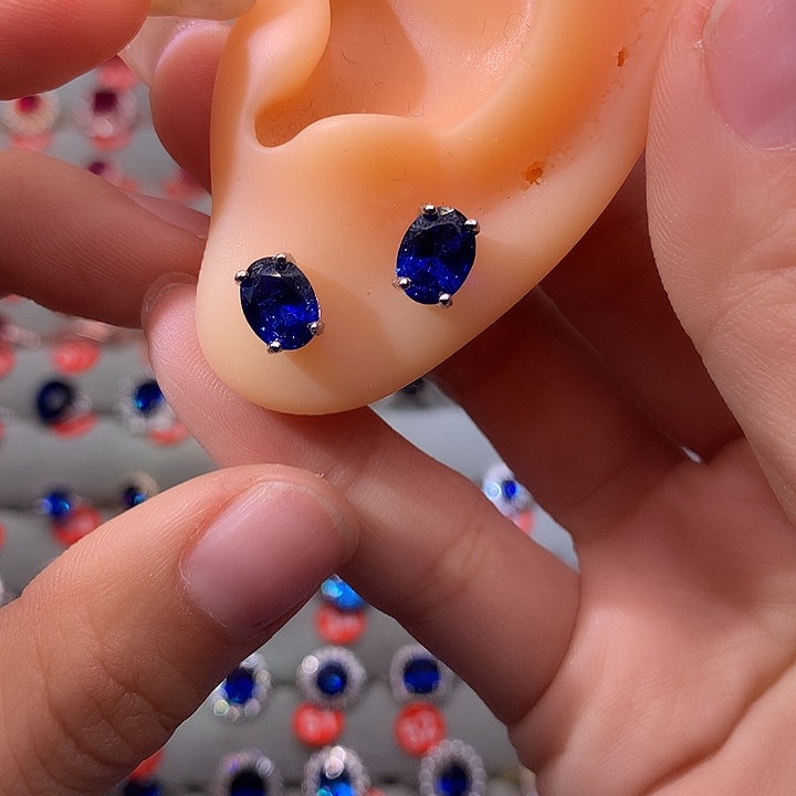 蓝宝石耳饰银S925镶嵌