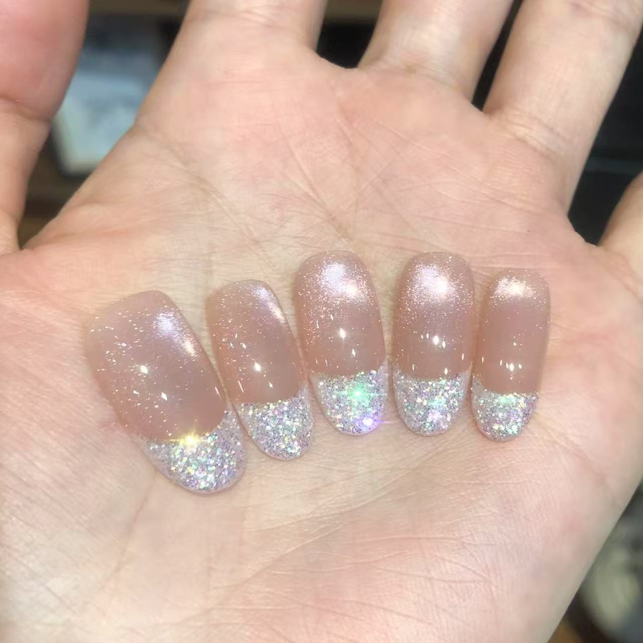 喵公子【糖霜星雾】(轻微浮粉）纯手工穿戴甲可拆卸美甲光疗甲 