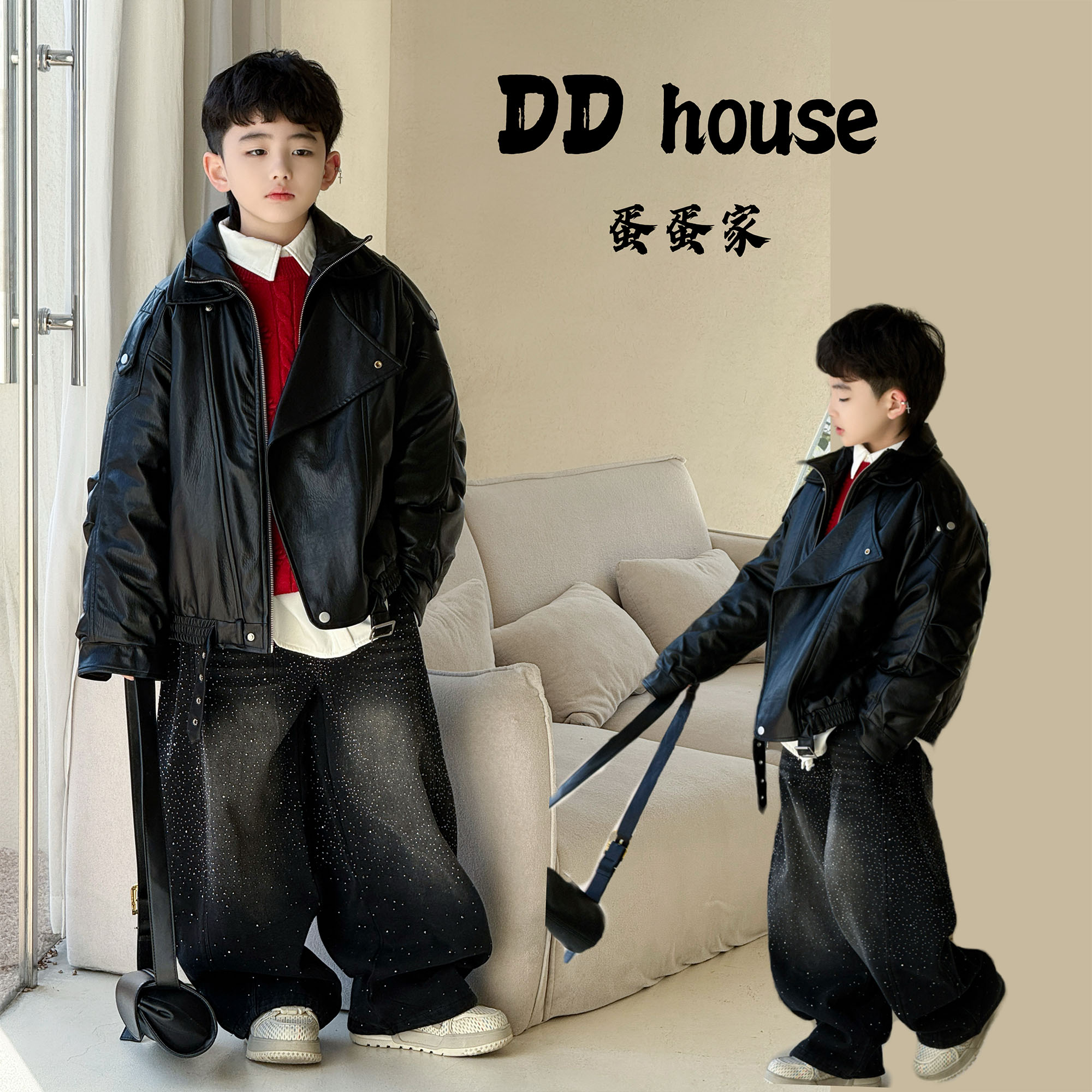 蛋蛋家【皮棉衣】122811冬季新款洋气黑色夹棉皮衣外套