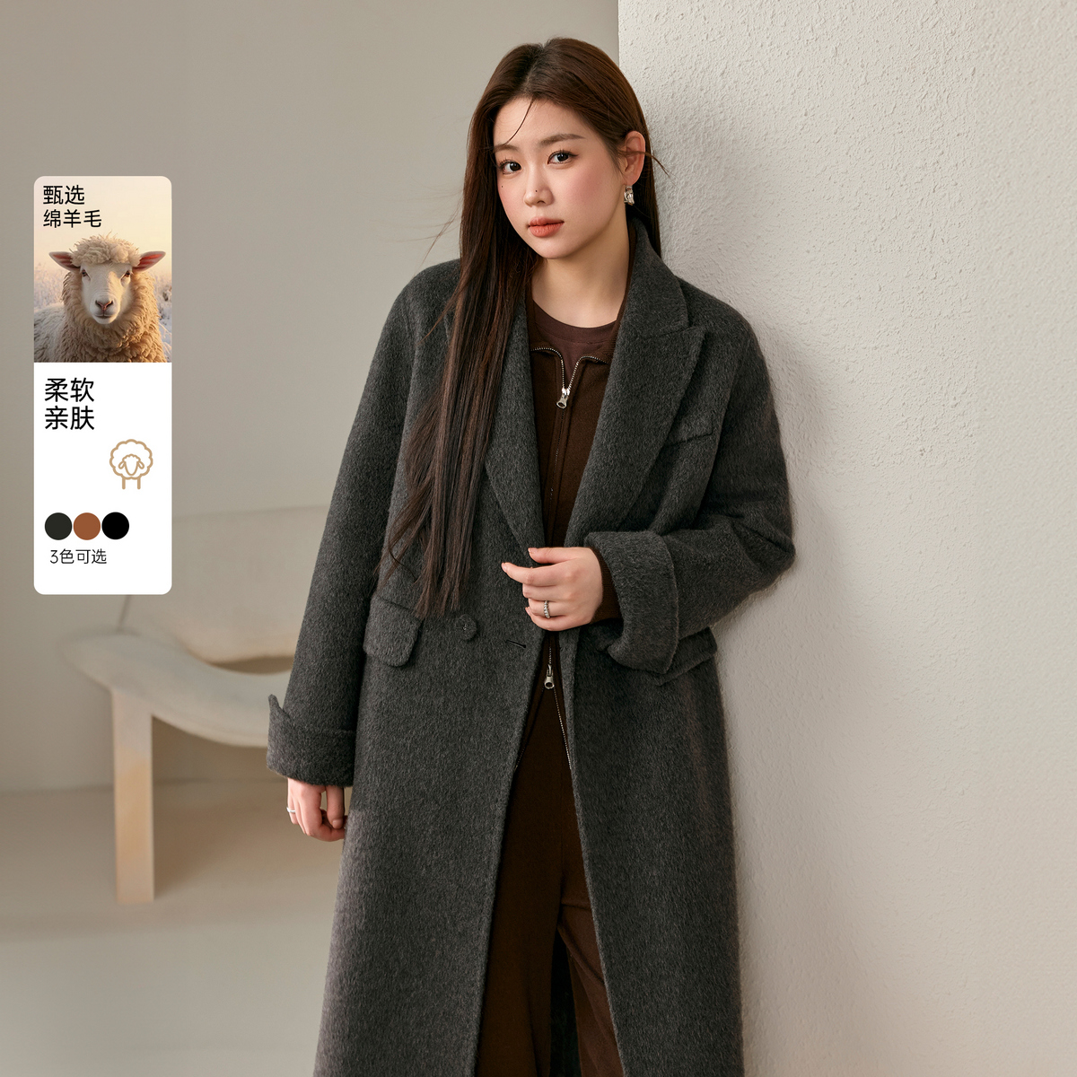 【韩系时髦羊毛呢】纤莉秀大码女装保暖毛呢外套秋冬穿搭QJ2858