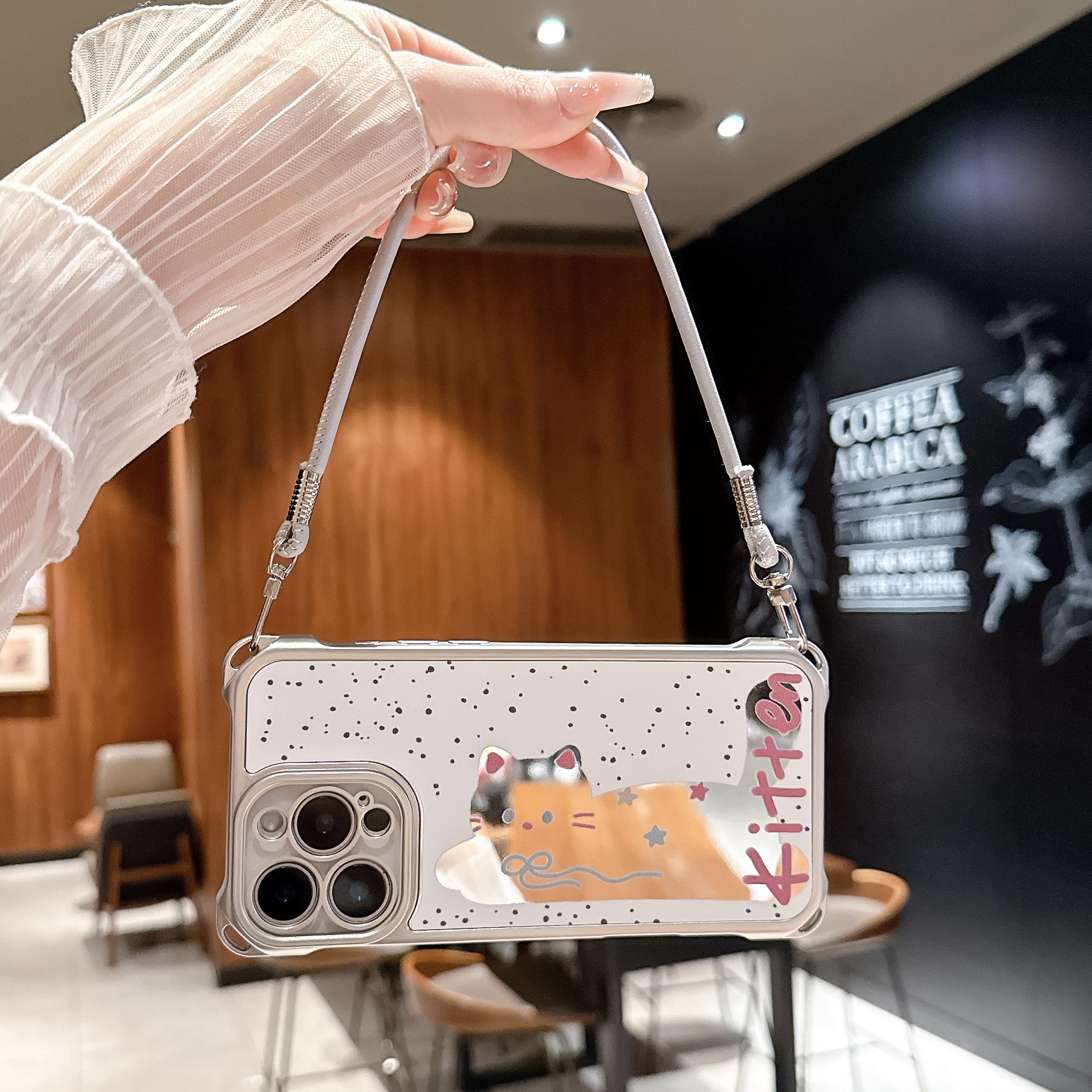 镜面猫咪适用苹果17/16promax手机壳华为/vivo/oppo/小米荣耀一加