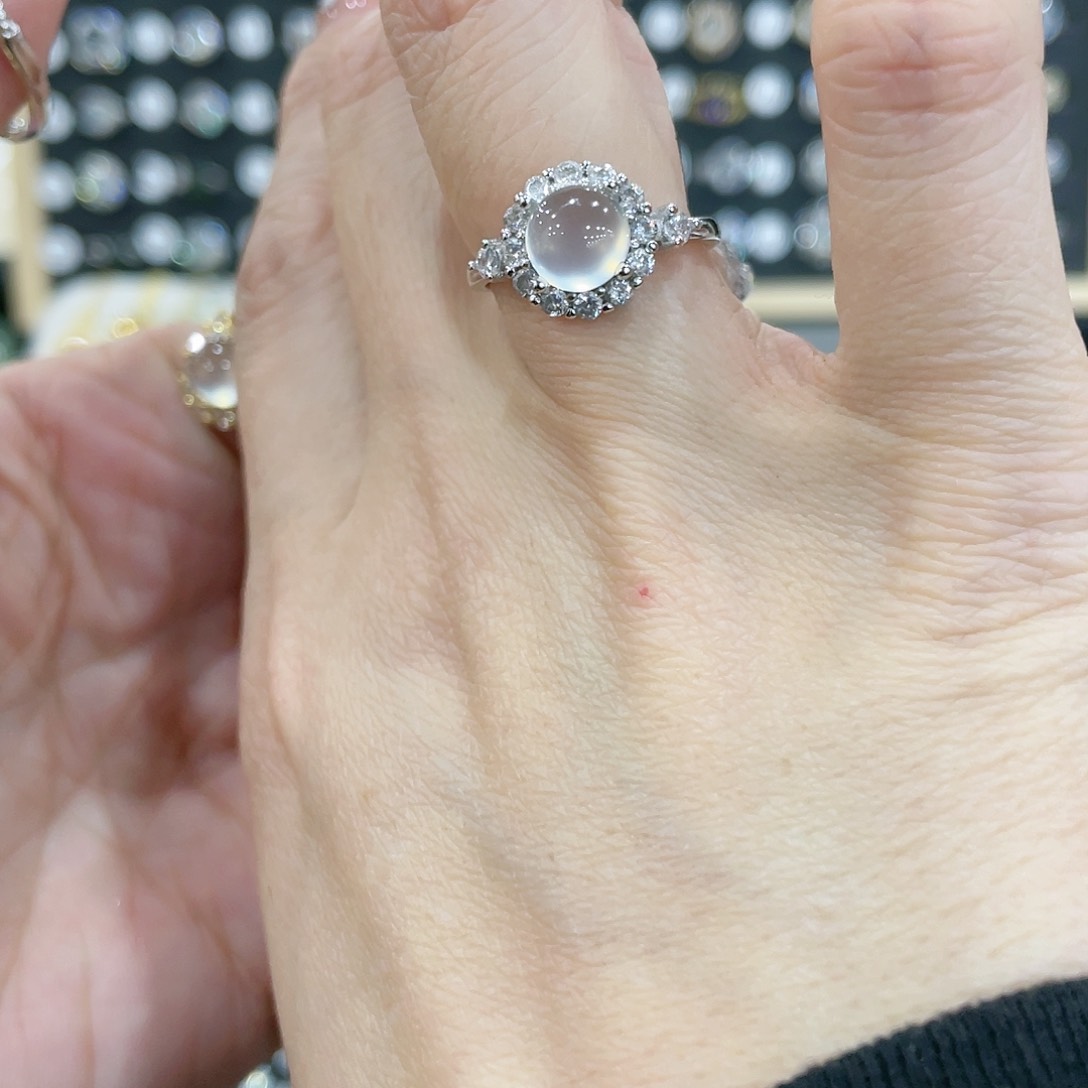 蛇纹石玉戒指银S925镶嵌丹*.