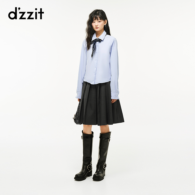 【商场同款新品】dzzit地素长袖衬衫26春丝巾装饰上衣女3K1CB07