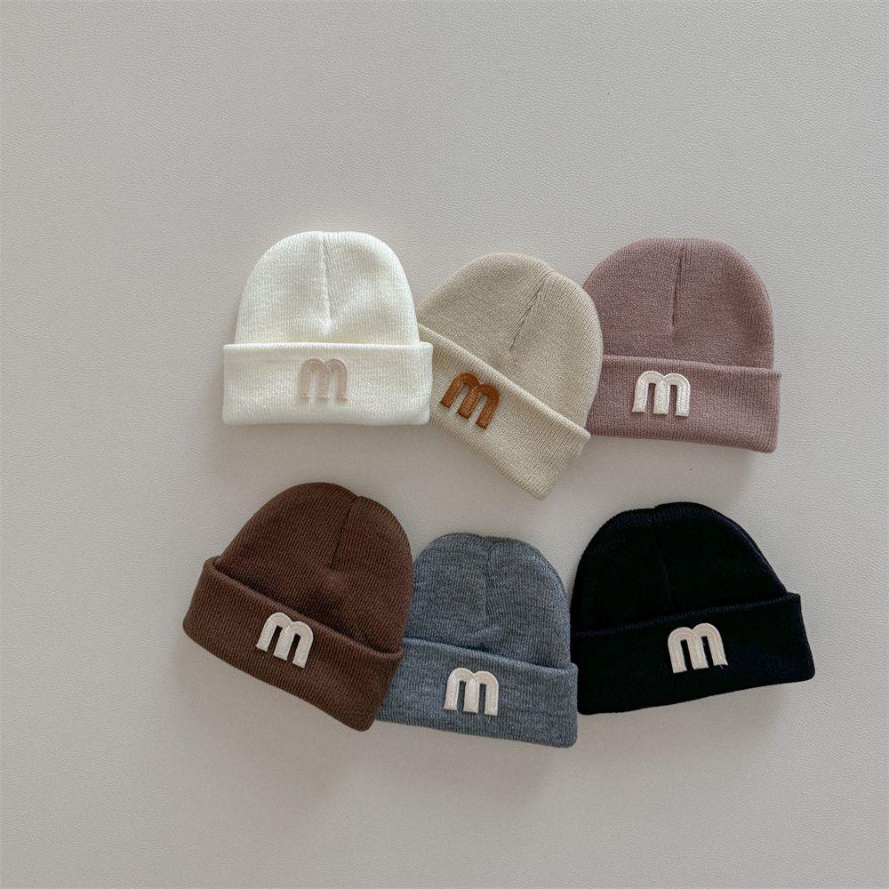 宝宝帽子秋冬季婴幼儿简约风字母帽韩版洋气婴儿针织帽百搭毛线帽