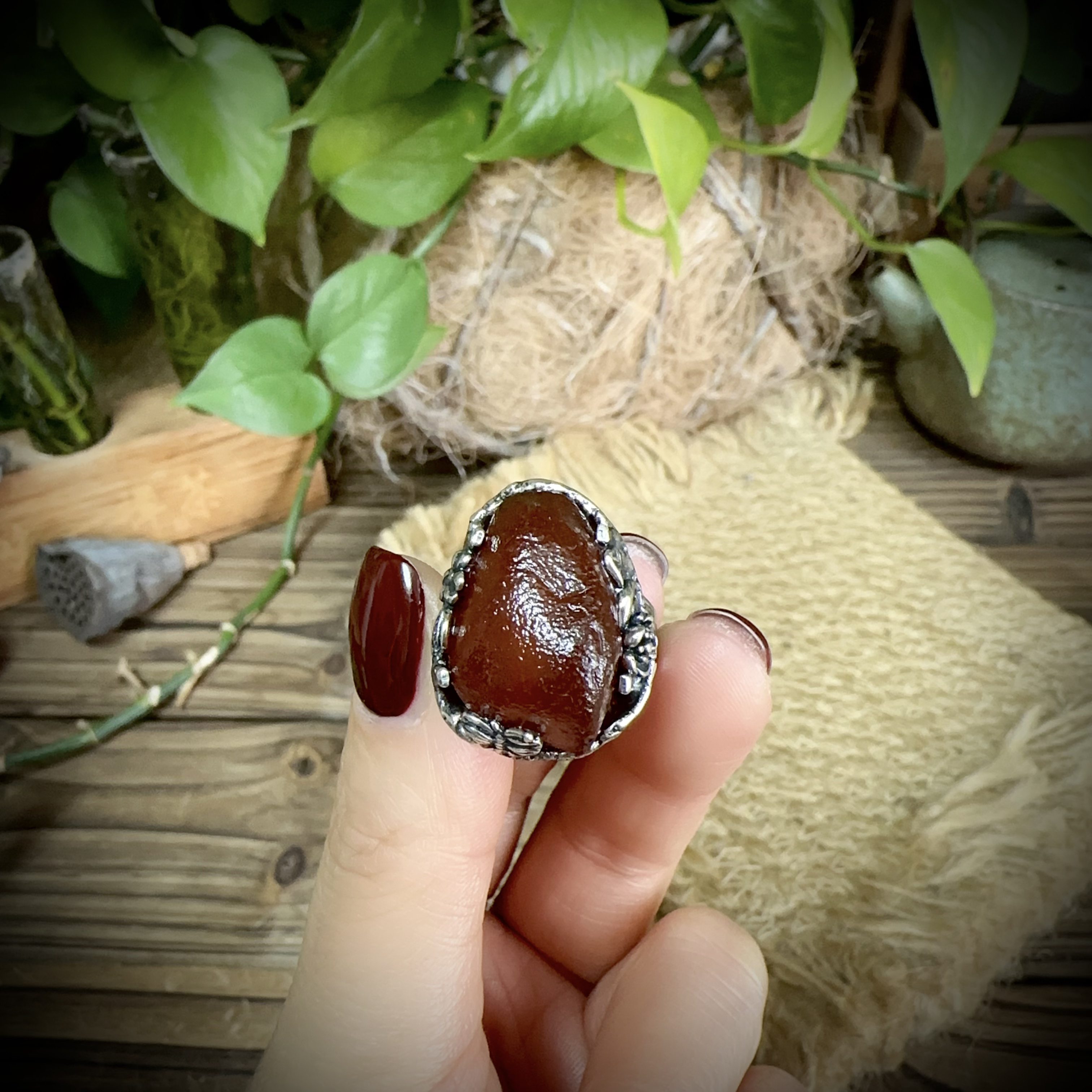 【古香古色】复古s925银蜜蜡琥珀戒指（圈口可调节）