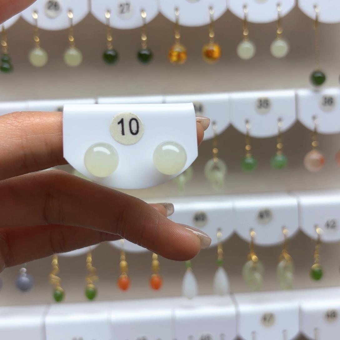 和田玉耳饰18K金镶嵌2