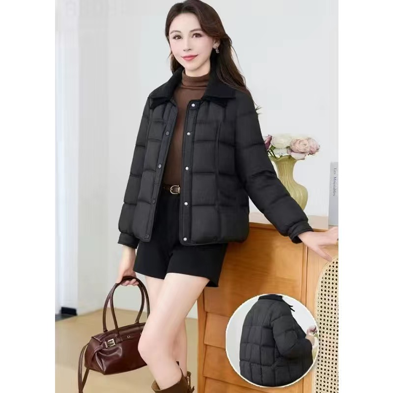 小香风双层领拼接撞色加厚棉服女2025新款石墨烯云绒棉衣