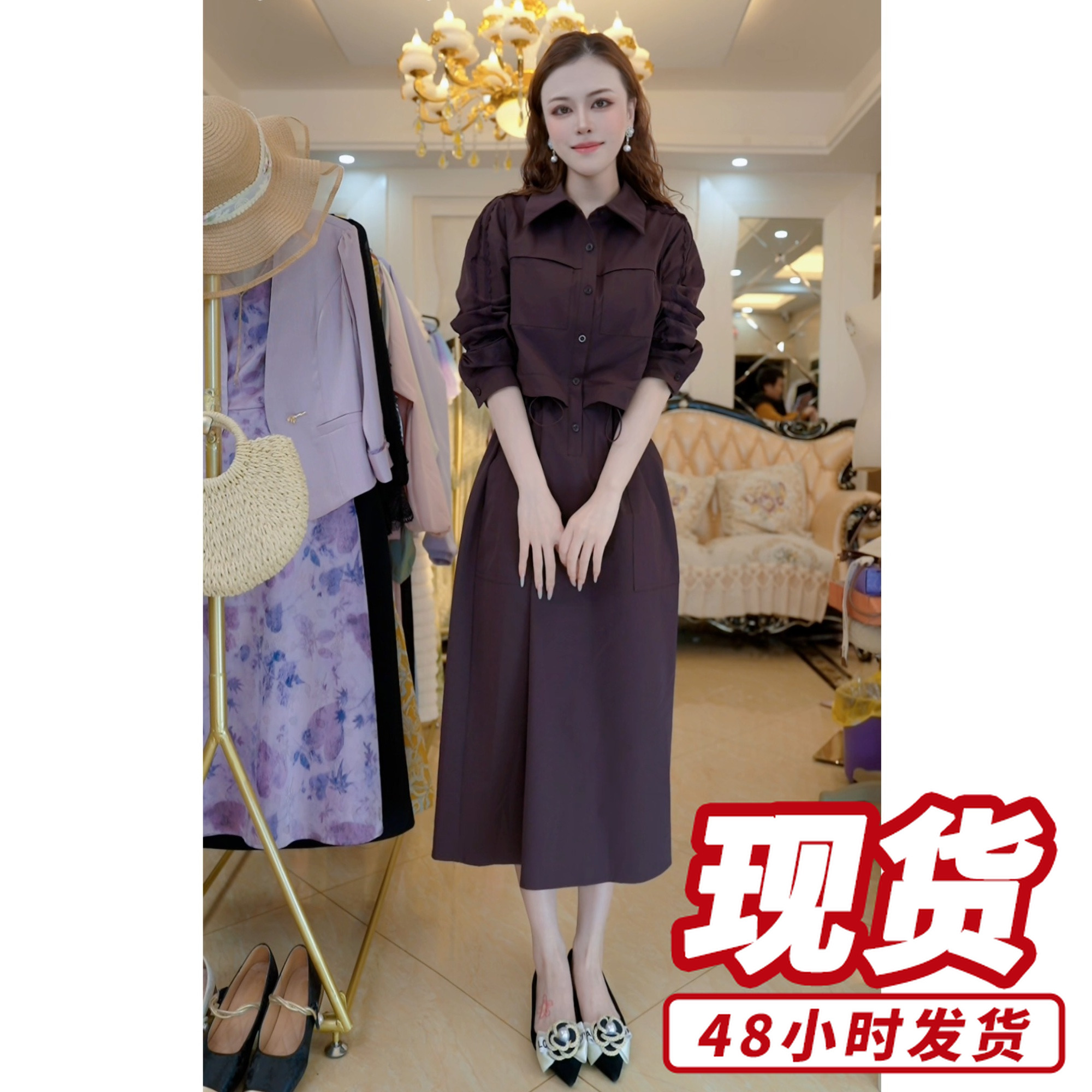 连衣裙女2025今年流行高级时尚气质假两件裙子D3214