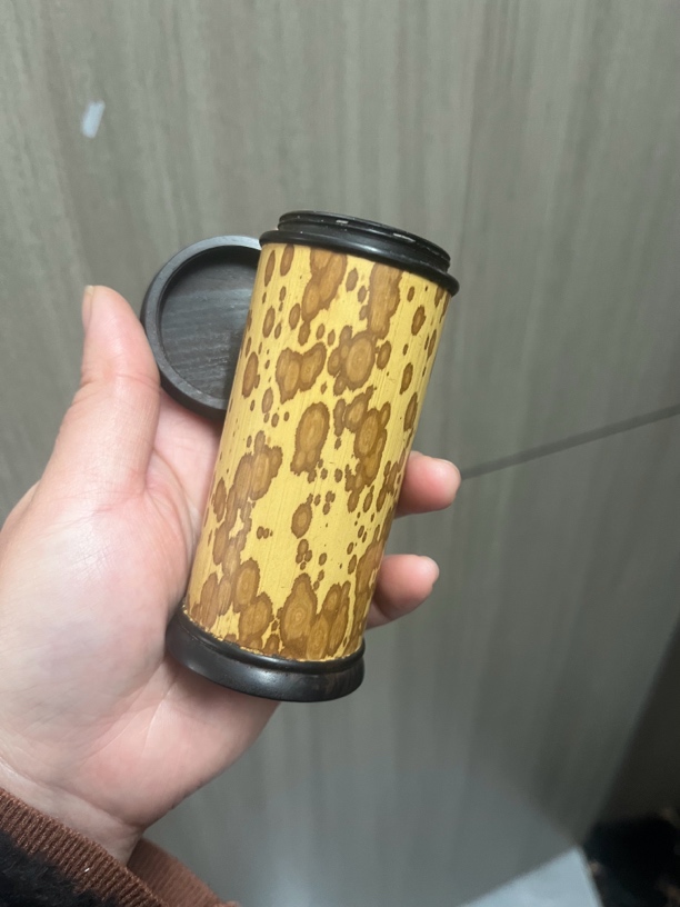 梅妃竹黑檀木茶叶罐螺纹口密封茶仓文玩把件