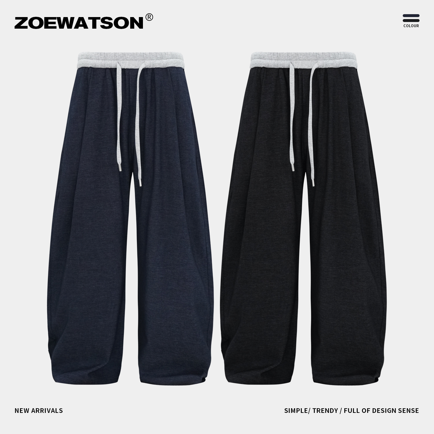 【ZOEWATSON】弯刀阔腿裤男女宽松垂感宽松显瘦显腿长休闲裤Z5309