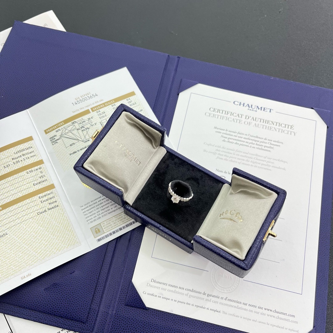95新 Chaumet/尚美 爱巢系列白金钻戒 0.5ct G色 净度VS1 48码 