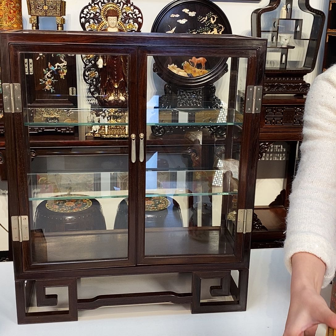 红酸枝木类成套家具大红酸枝玻璃柜