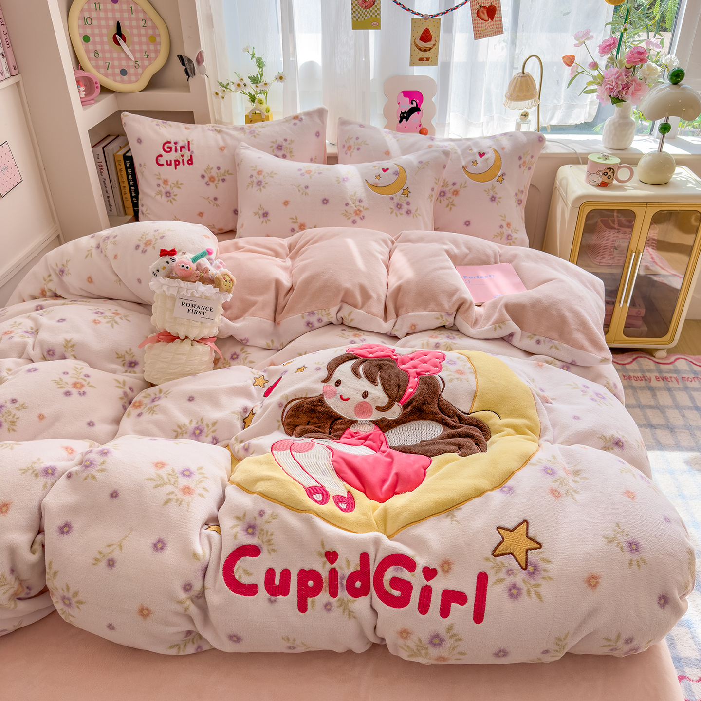 【卡通牛奶绒贴布绣】秋冬季加厚加绒保暖牛奶绒四件套被套床单笠床