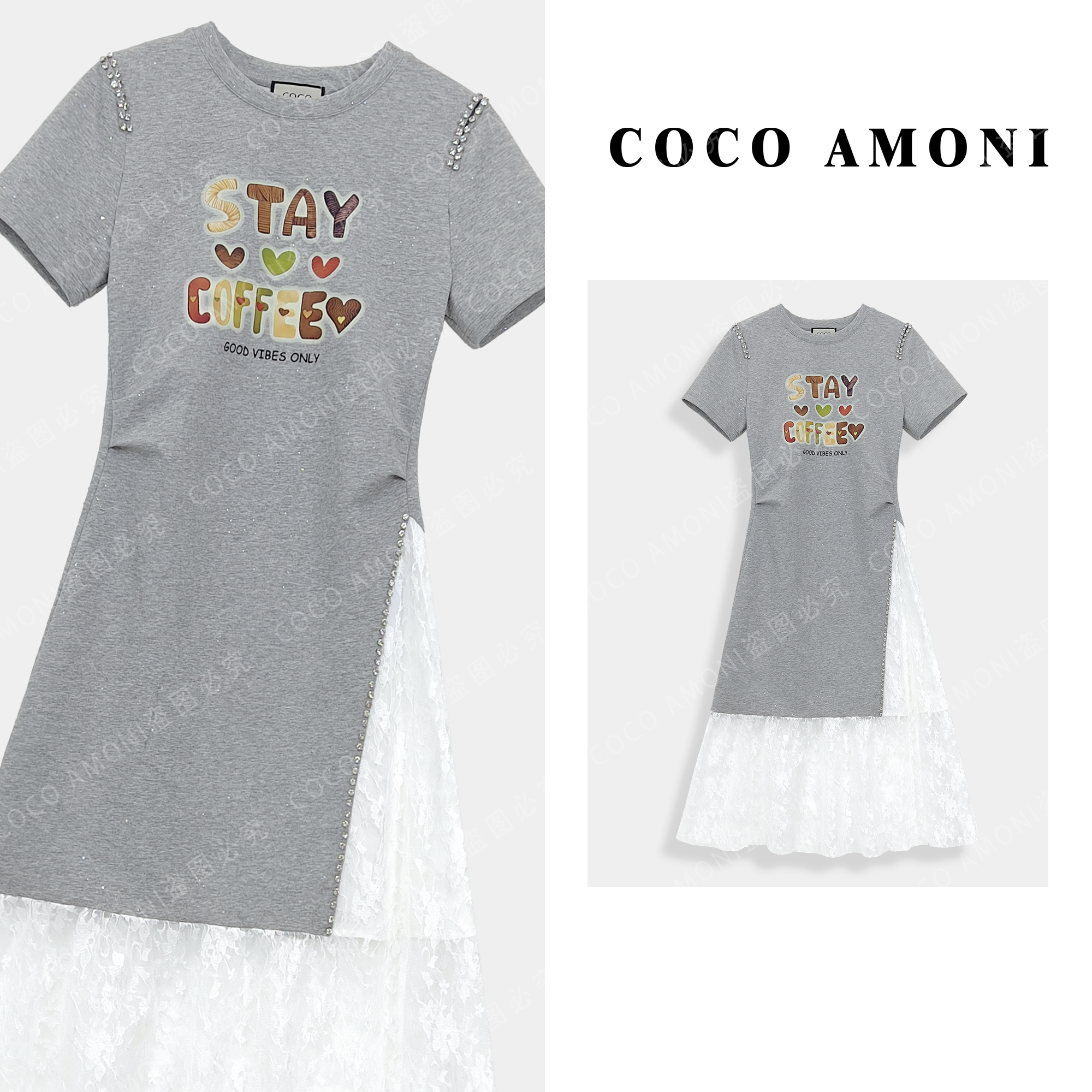 新款夏日休闲印花设计感重工拼接时尚收腰显瘦气质连衣裙AC510