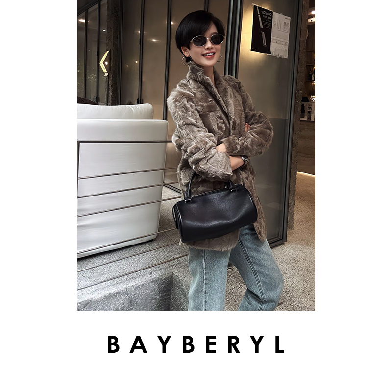  BAYBERYL老贝粼光*象羔西装一粒扣百搭秋一体皮衣PY5F1228-6/14