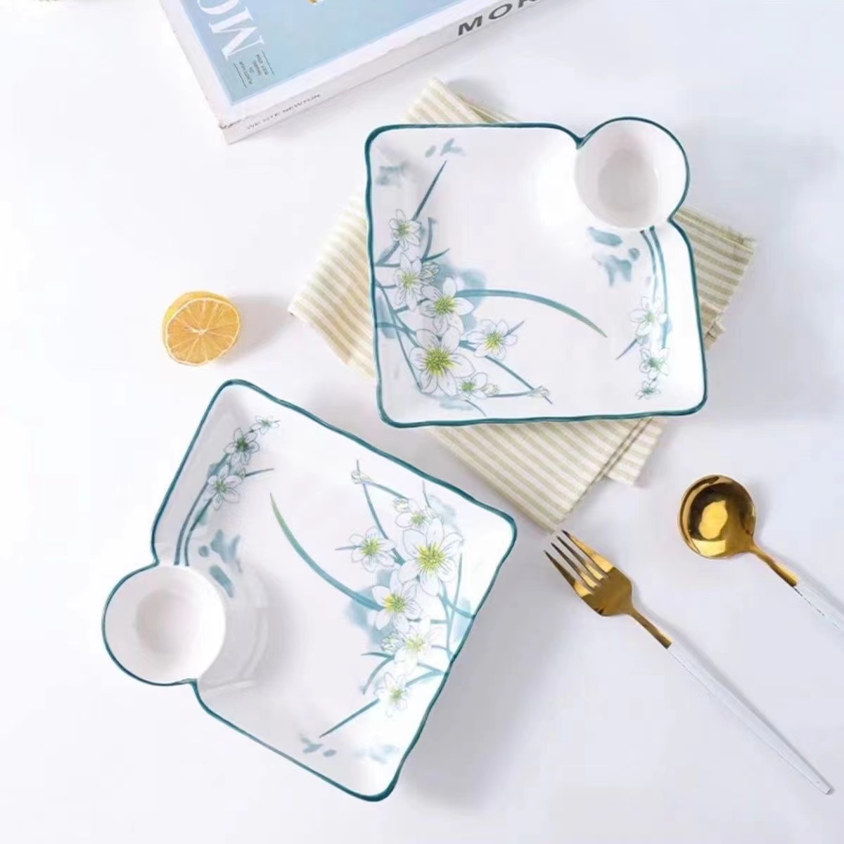 水仙花饺子盘2个装 破损补发 请勿中cha评