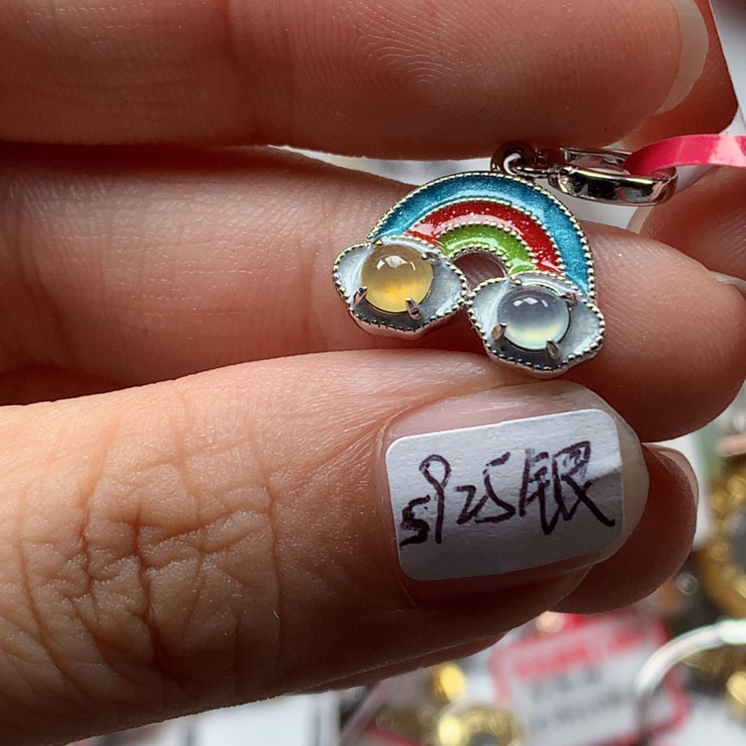 翡翠银S925镶嵌戒指天然翡翠吊坠