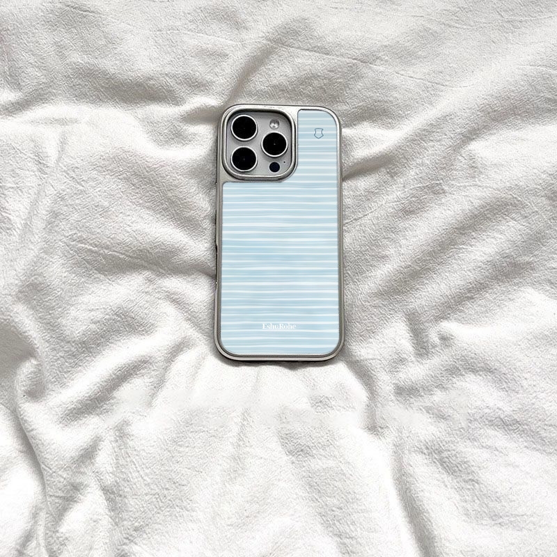 新款韩系海蓝条纹滴胶手机壳适用苹果17pro/16小米15reno14nova13