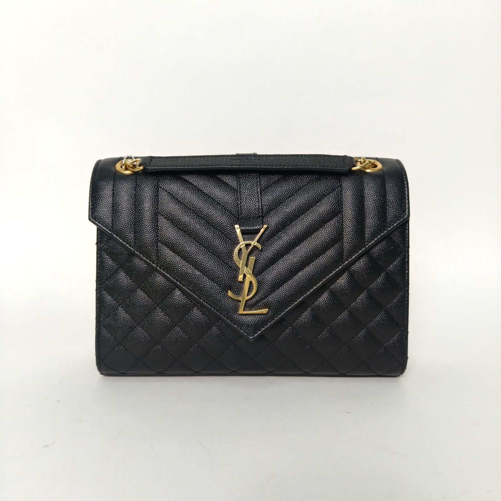 99新 YSL/圣罗兰 【攀攀】信封包 中号 黑 皮革C 金扣 
