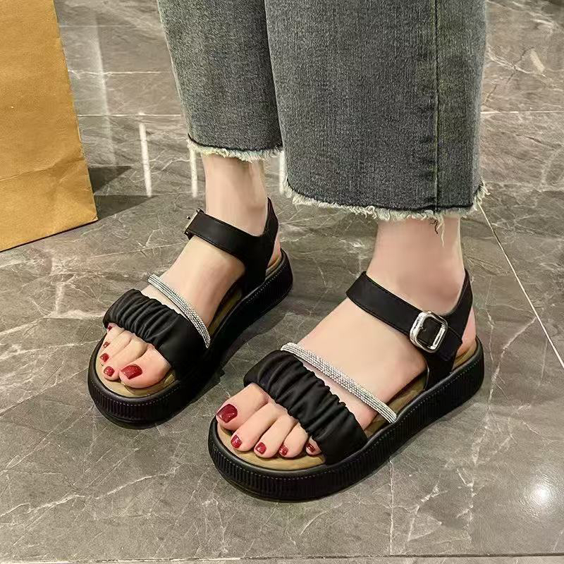 法式小皮匠2025-3女露趾时装凉鞋黑色休闲凉鞋舒适时尚软底