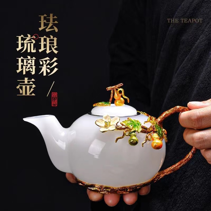 新中式琉璃珐琅彩单壶家用泡茶壶功夫茶具提梁壶开业乔迁商务送礼