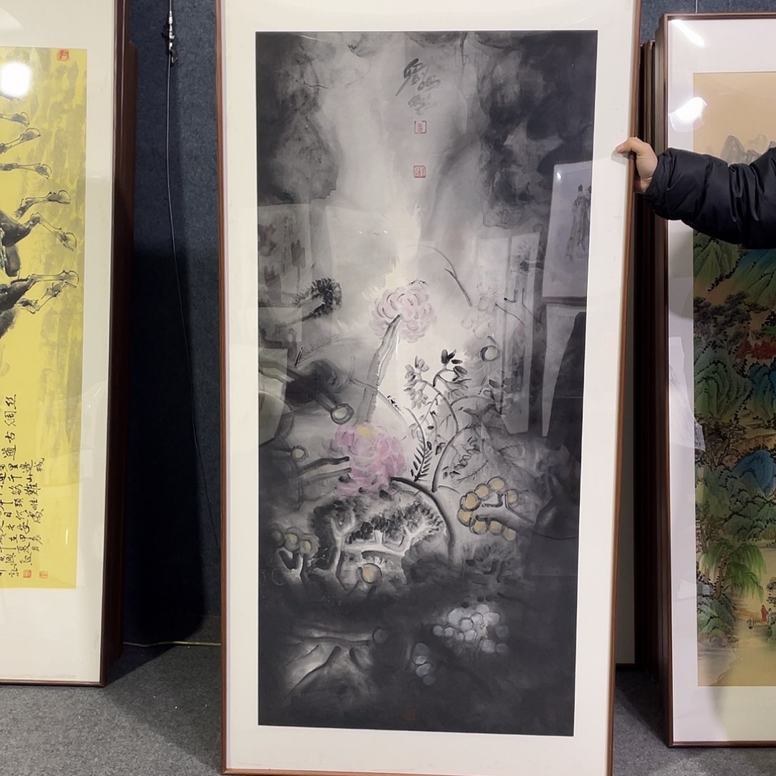 国画手绘画作品带框